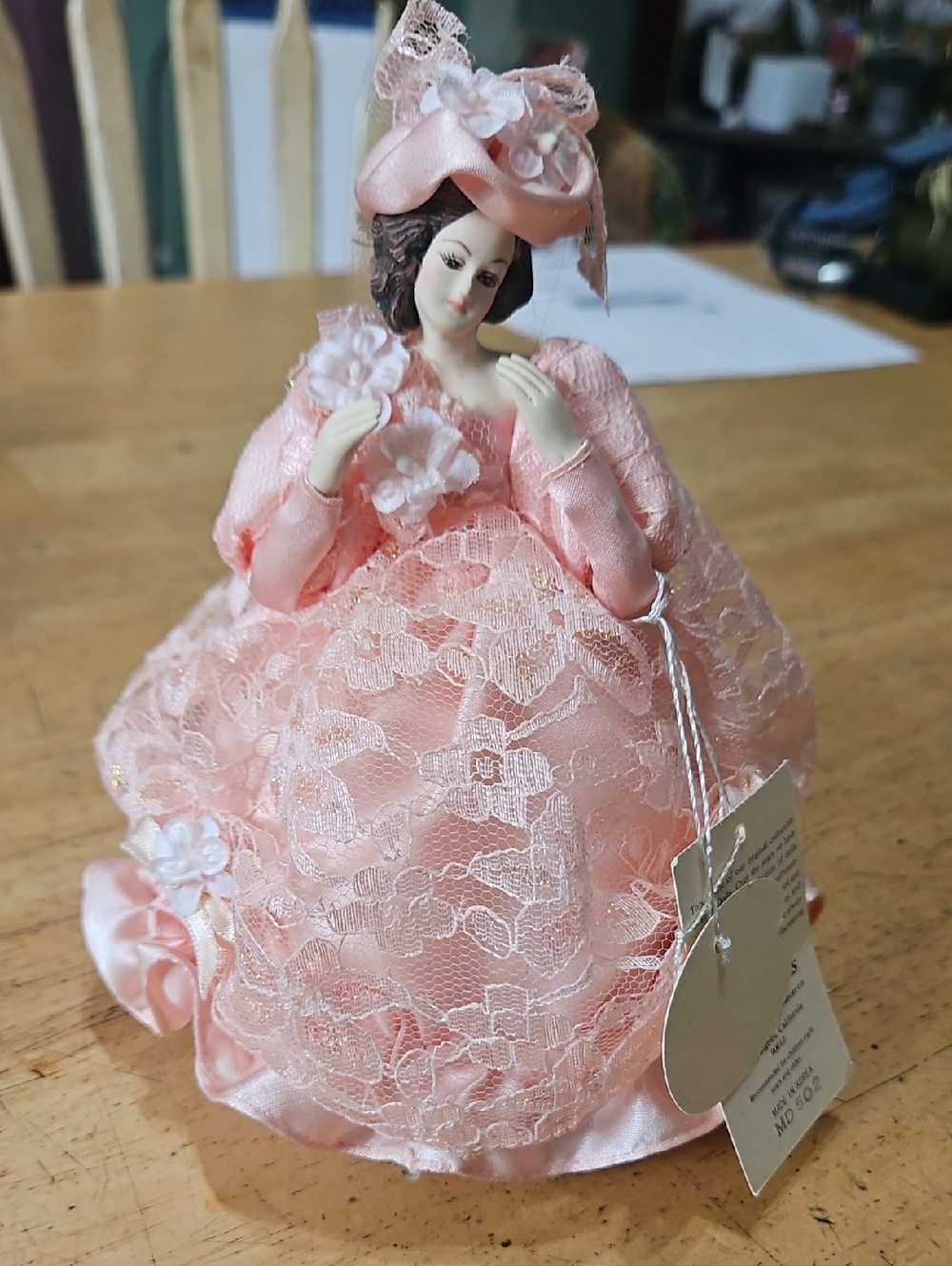 Pink Lace Porcelain Victorian Doll Accent